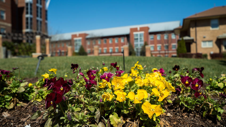 NCCU campus with flowers