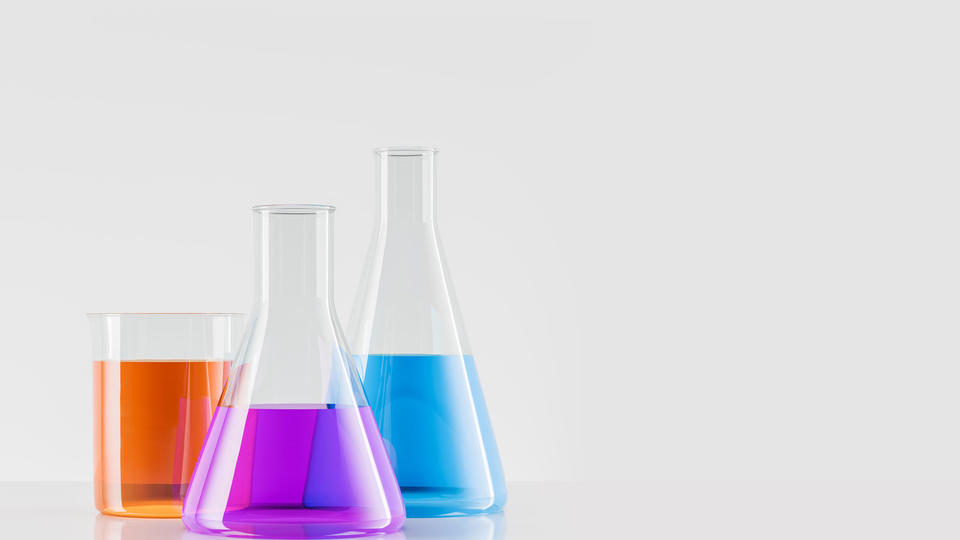 Three different types of Beakers with liquid