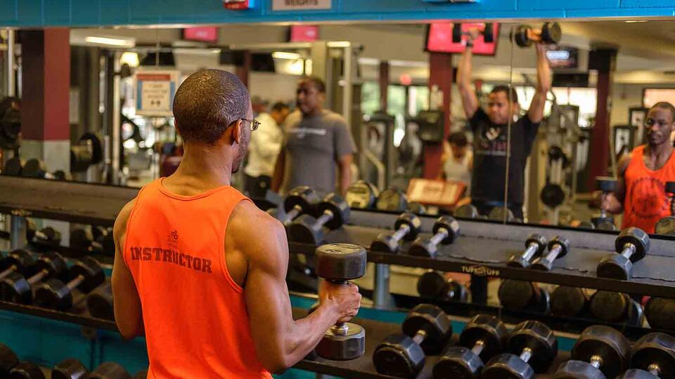 Student working out in gym