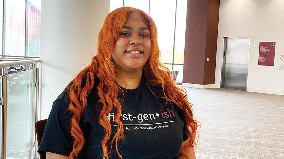 NCCU student wearing a first-gen-ish shirt