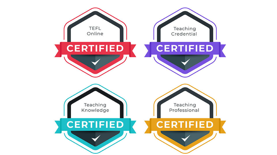 An image of 4 digital badges that can be earned by doing e-learning trainings