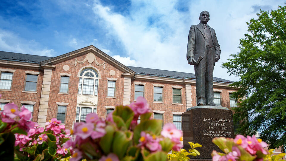 Dr. James E. Shepard statue and Administration Building