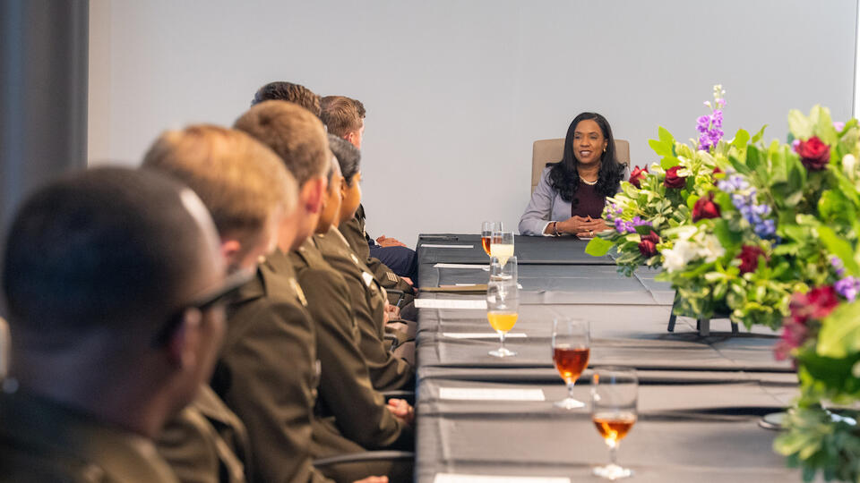 Chancellor Dixon and ROTC members 