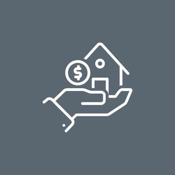 hand icon holding a house with a money sign on the left side