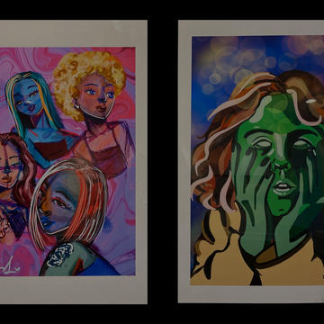 Two colorful art pieces created by NCCU students