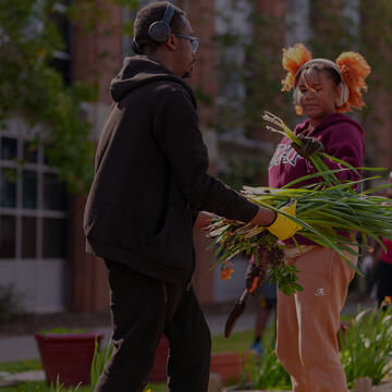 Students with flowers