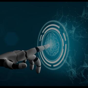 Image of robot hand touching a blue screen