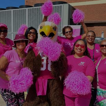 Students with pink outfits